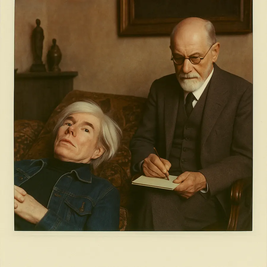 Andy Warhol auf der Couch bei Sigmund Freud
