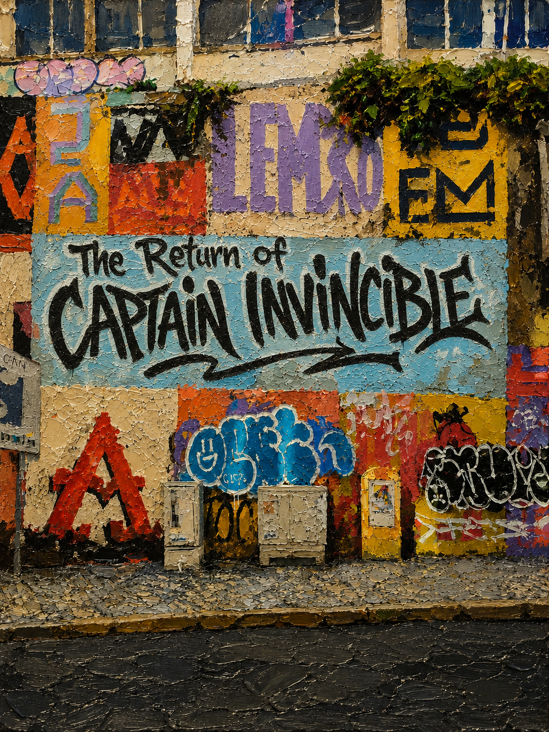 Bemalte Wand mit dem Schriftzug The Return of Captain Invisible